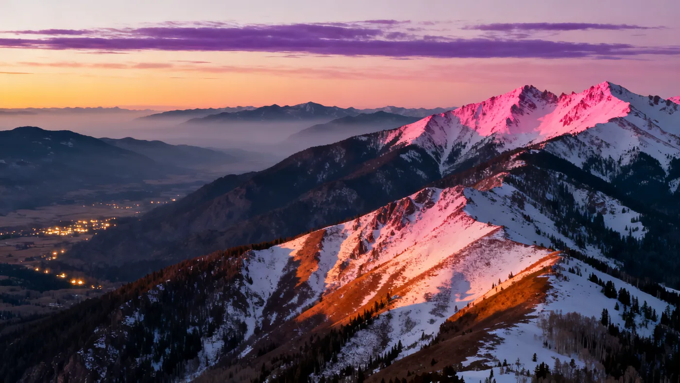 Alpenglow sunset over the Elk Mountains near Aspen