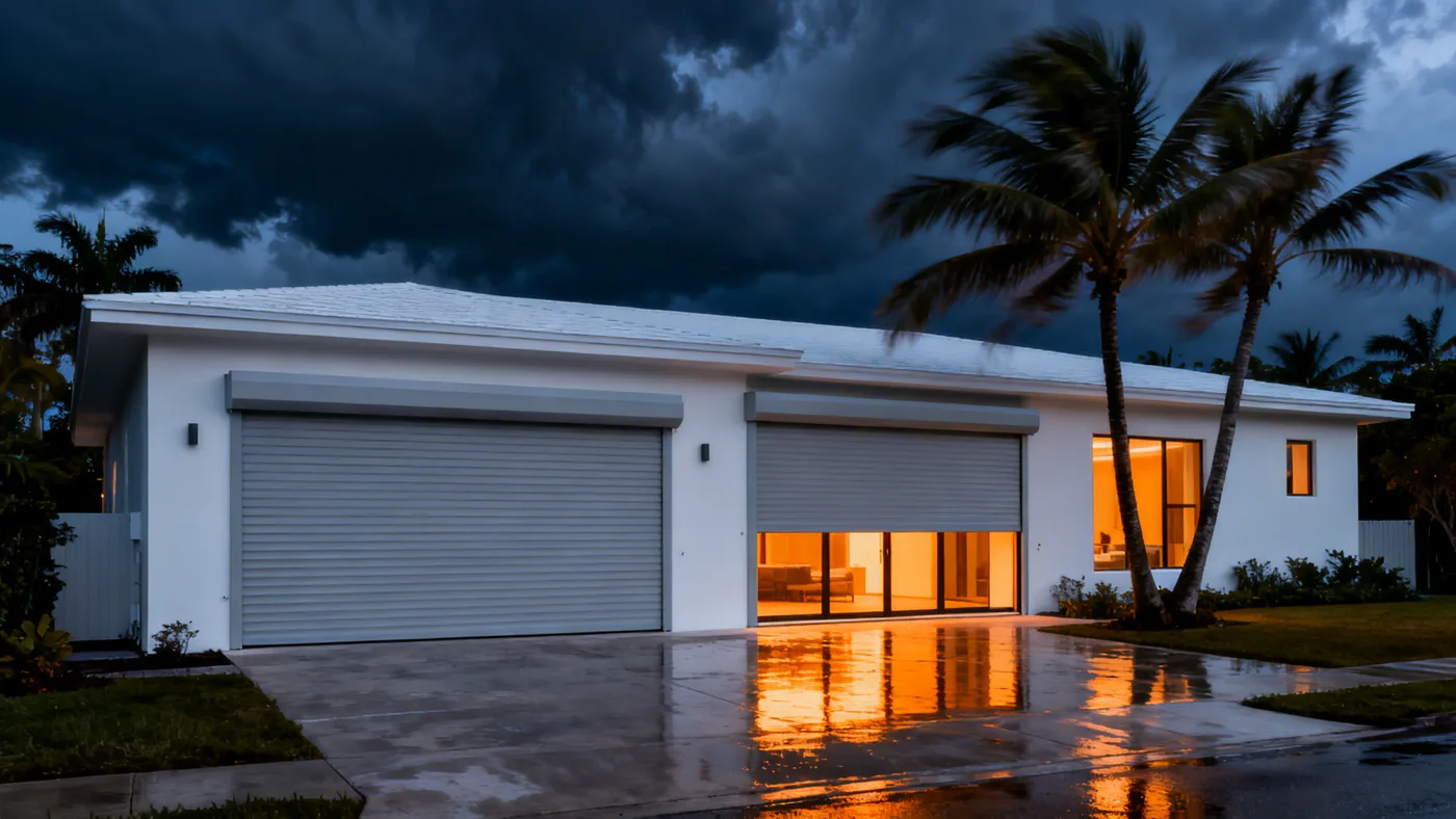 Illustrative roll-down shutter motion study at dusk