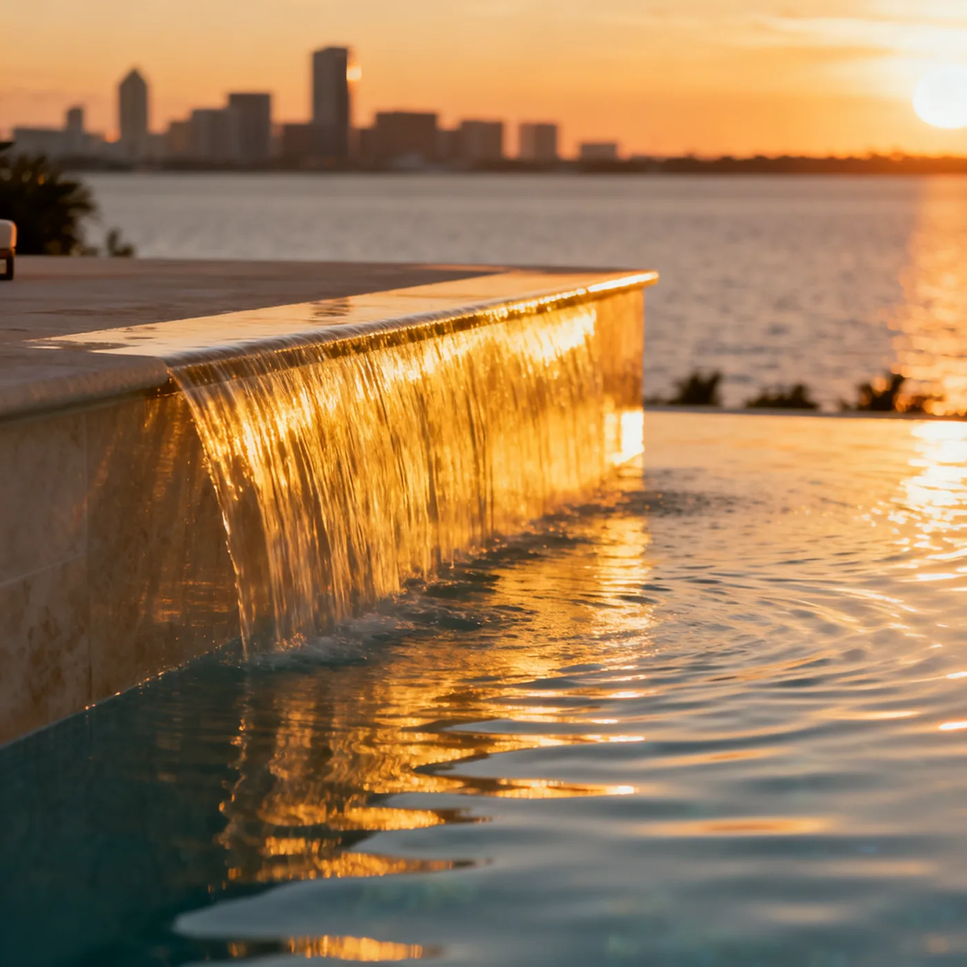 Infinity pool edge blending into Tampa Bay