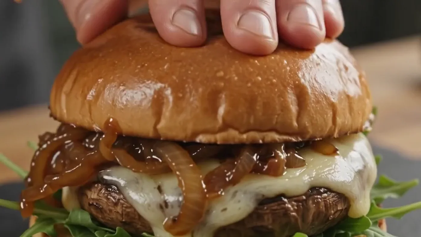 Green Machine burger with portobello, swiss and arugula