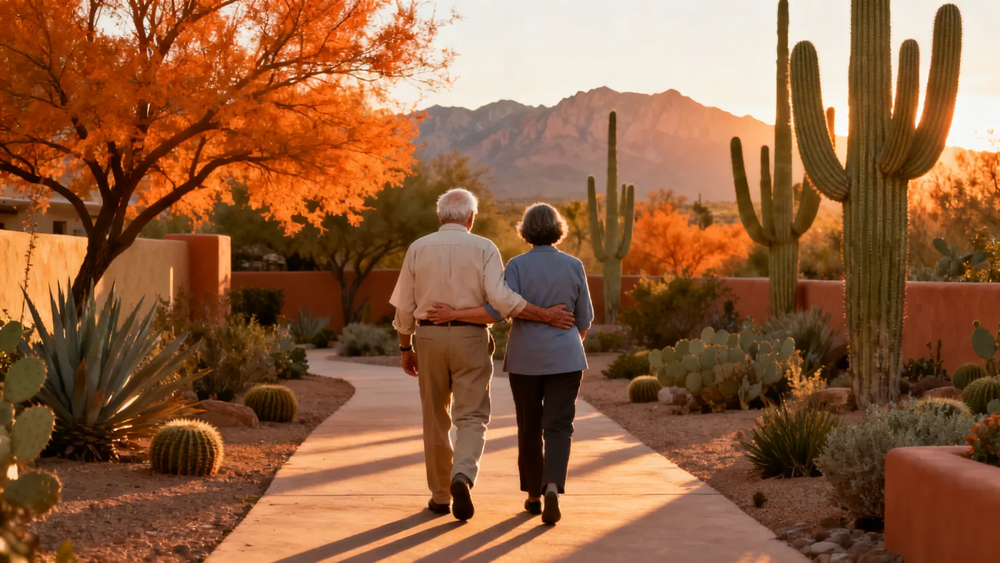Illustrative companion-care scene in a desert garden
