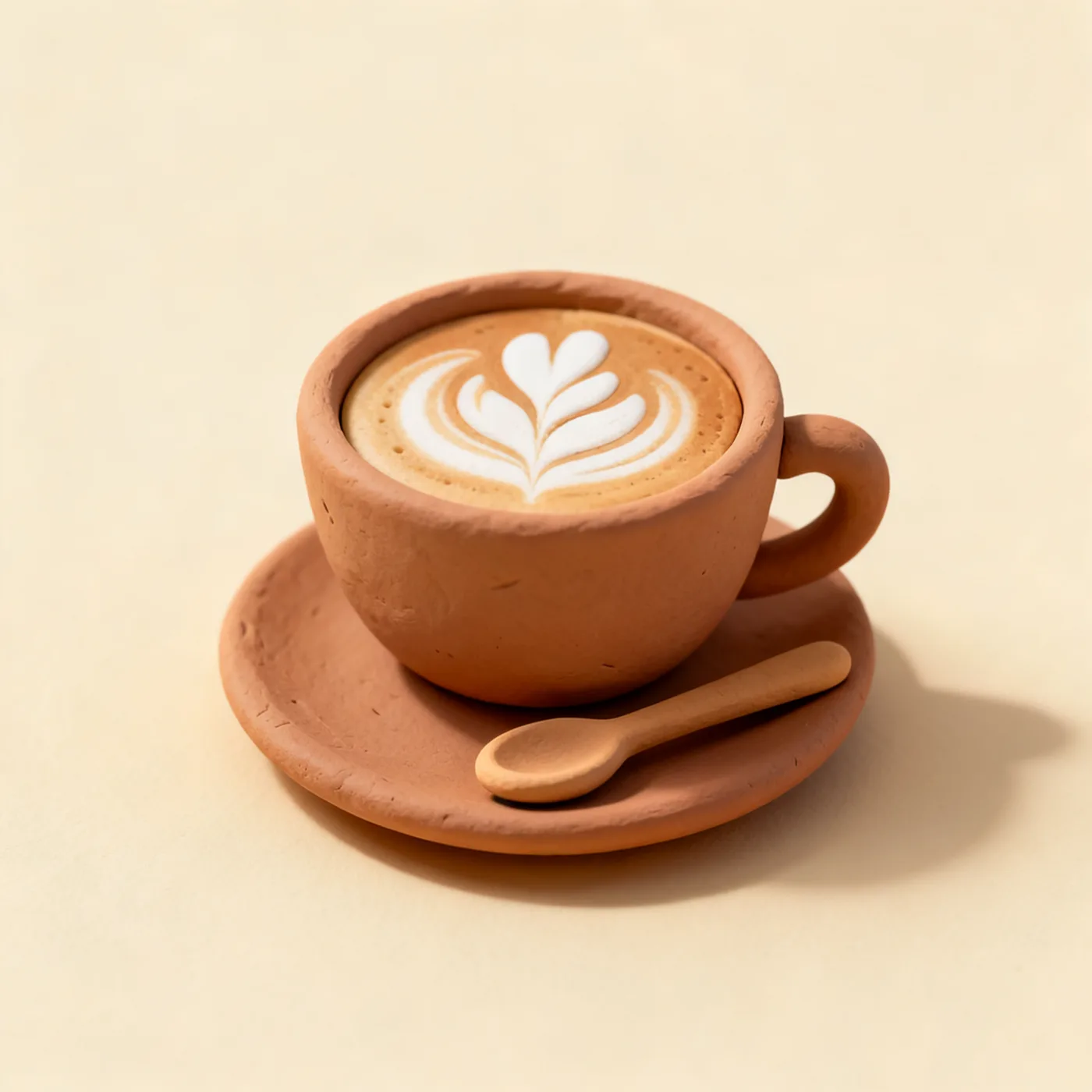 Taza de barro con arte latte