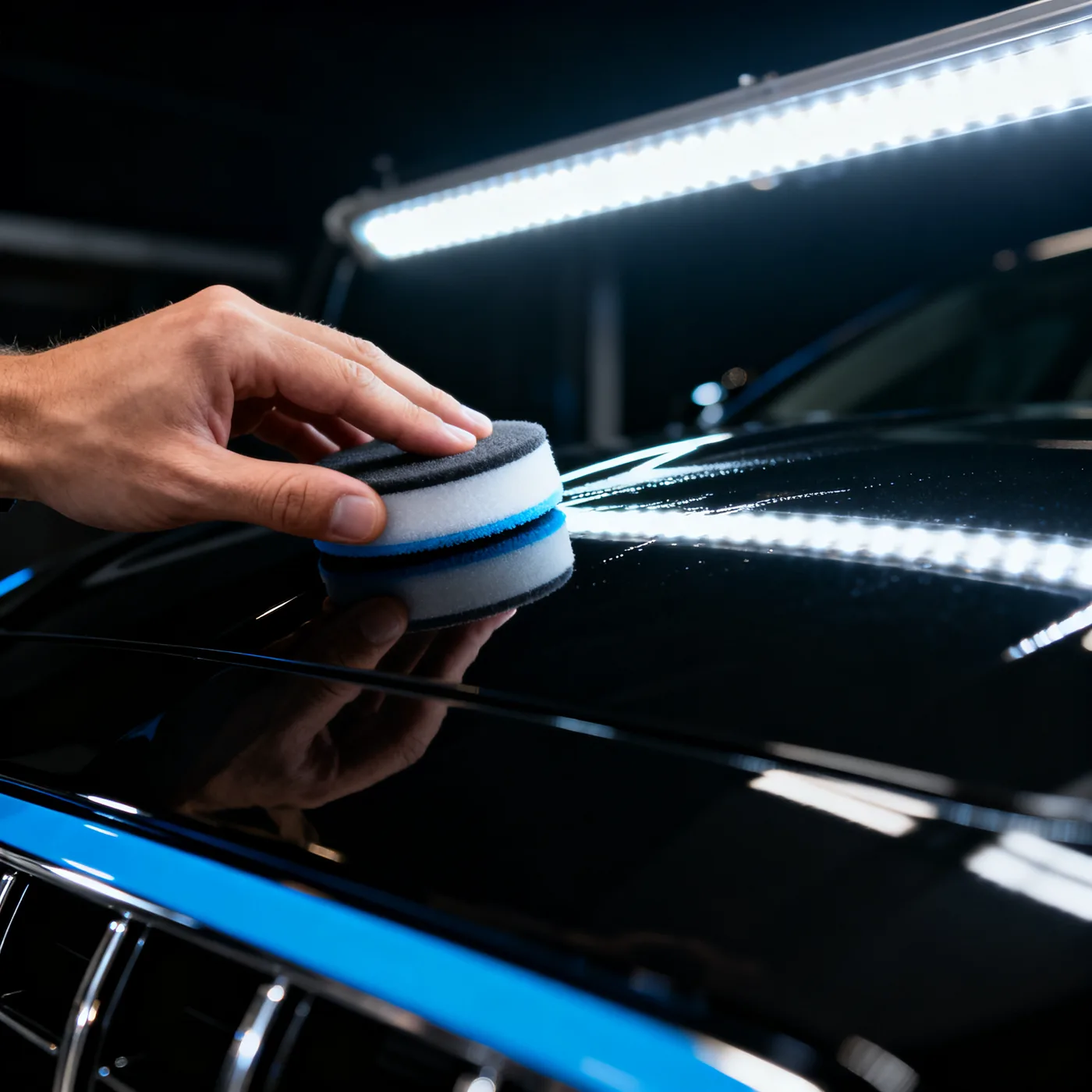 Hand applying ceramic coating on piano black paint