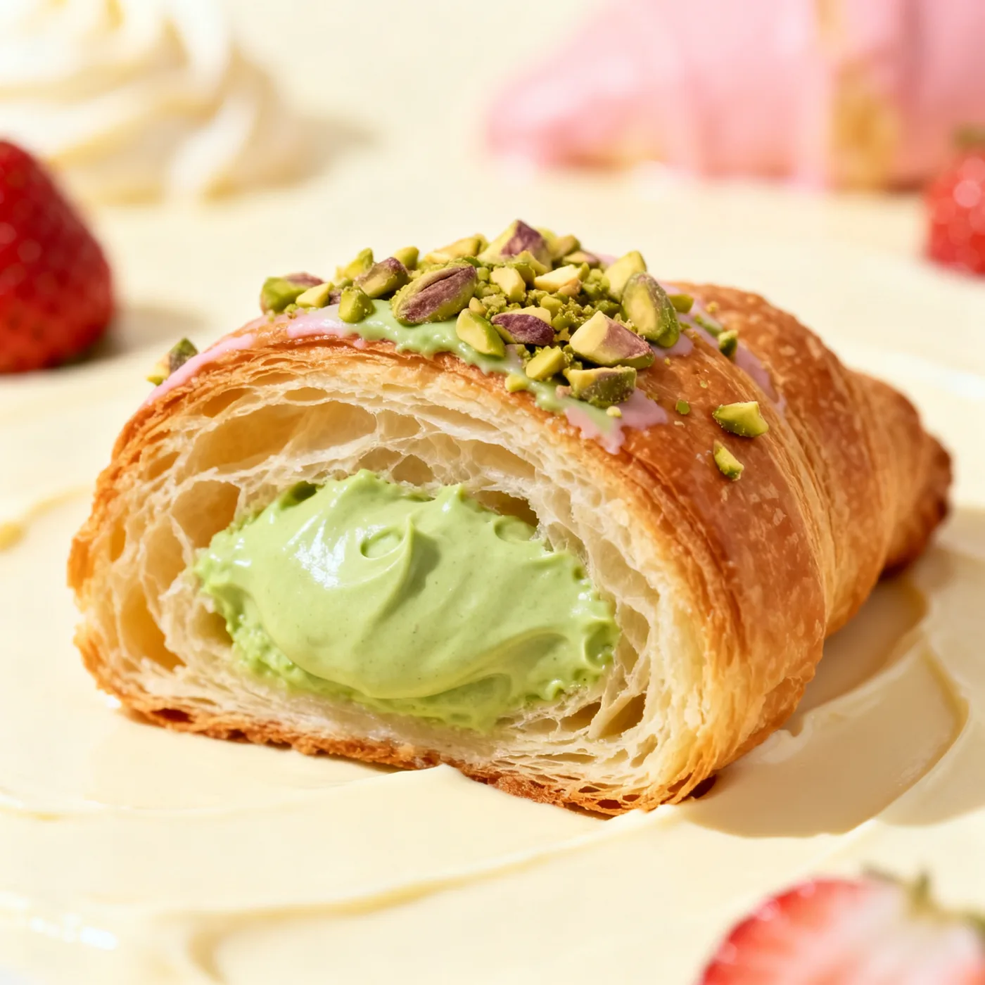 Croissant de pistacho abierto