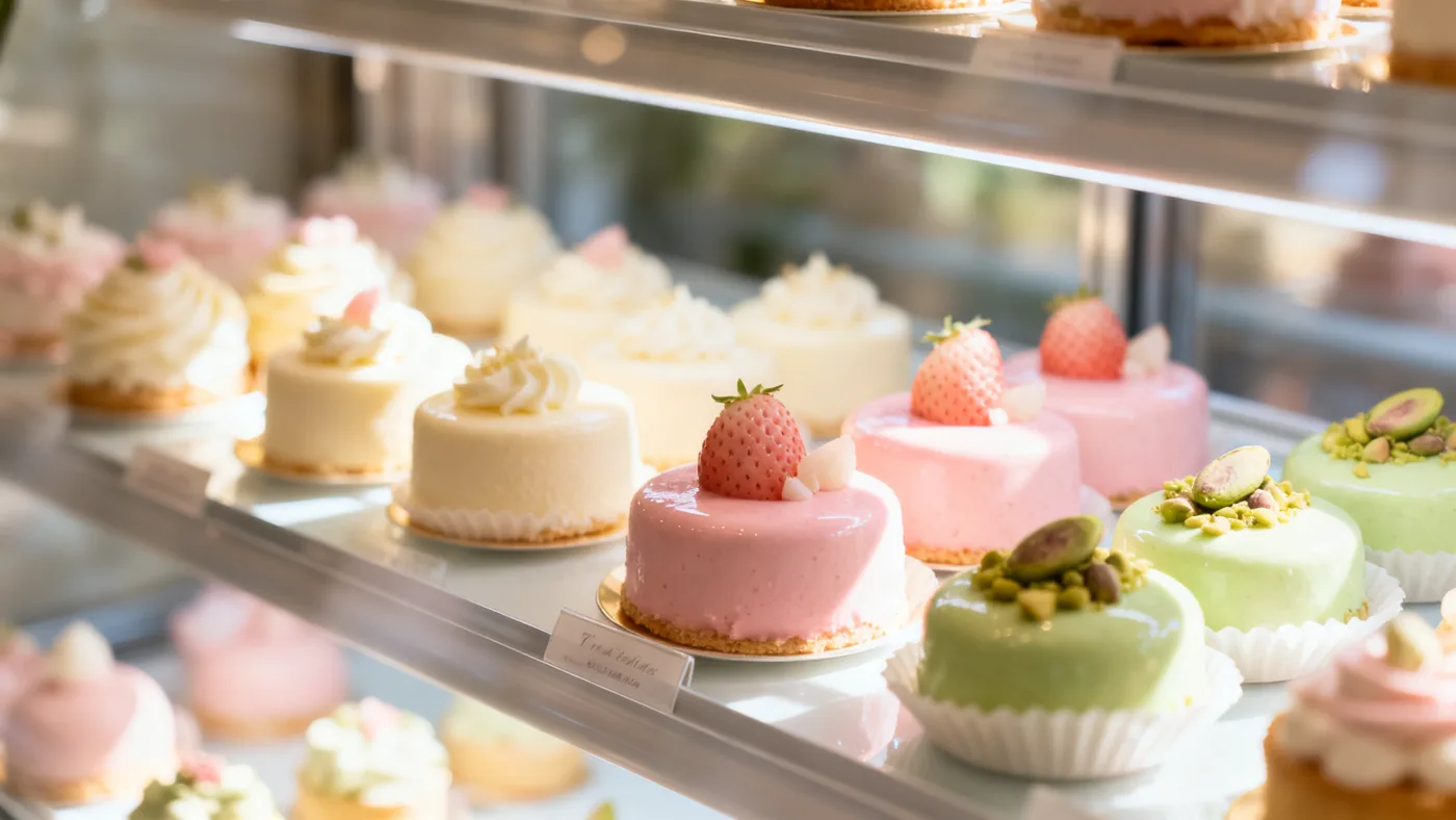 La vitrina de MIGA con postres pastel