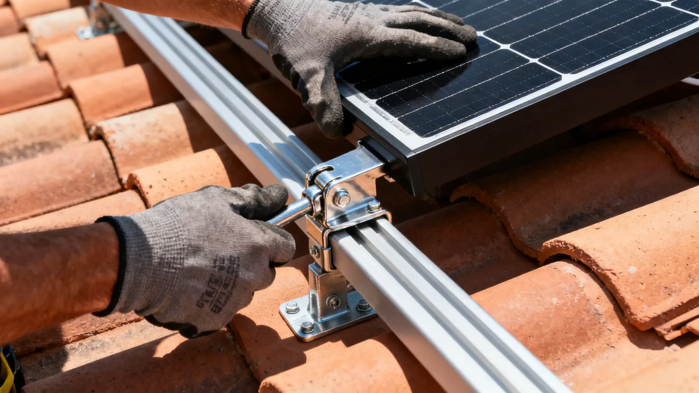 Hurricane-rated clamp detail on a Gulfport tile roof solar install