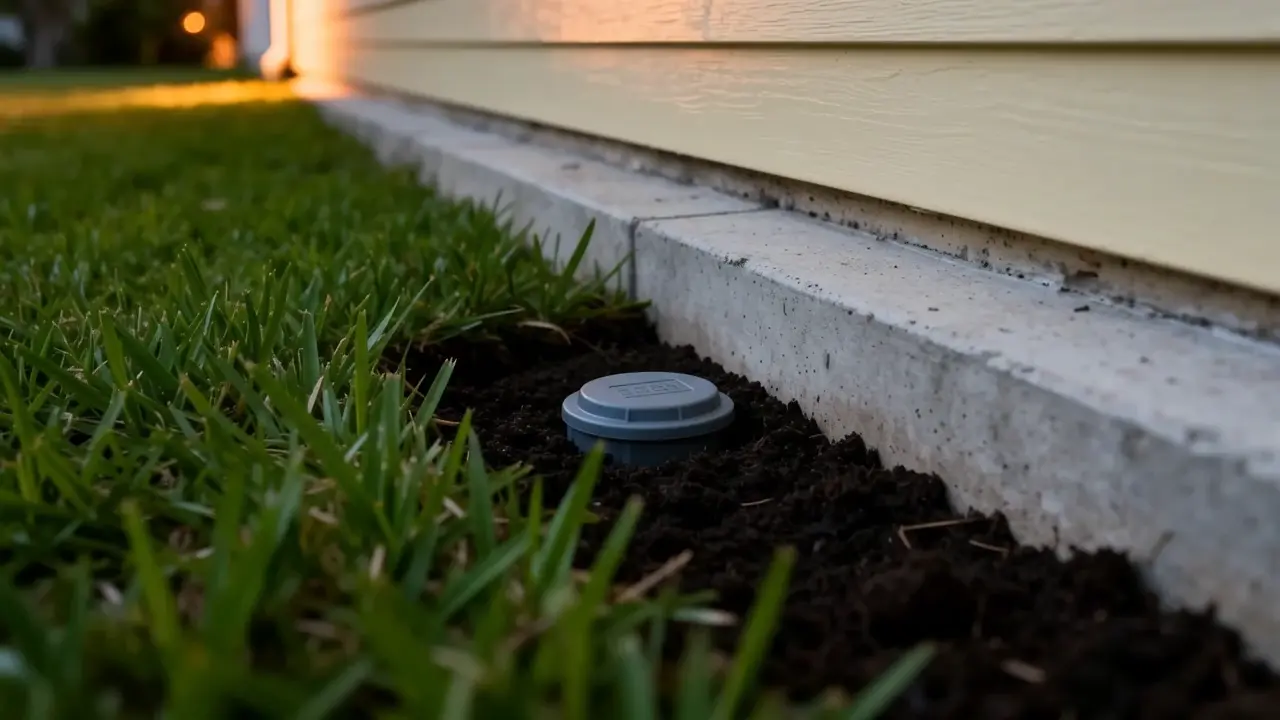 Technician tending the protected perimeter of a Florida yard