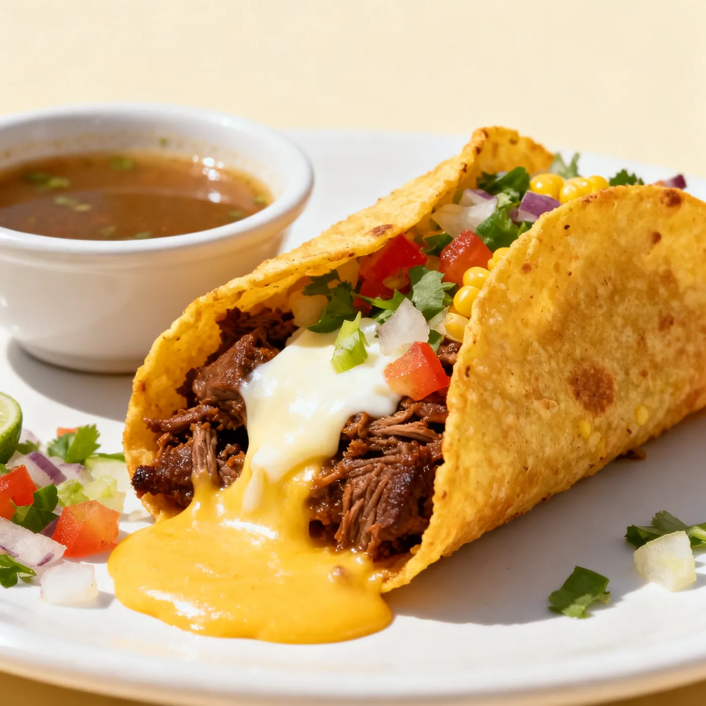 Taco de birria con consomé