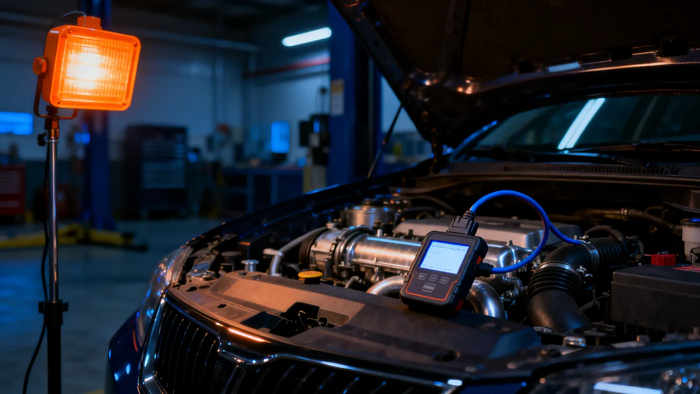 OBD diagnostic scanner reading an engine bay at TORQUE