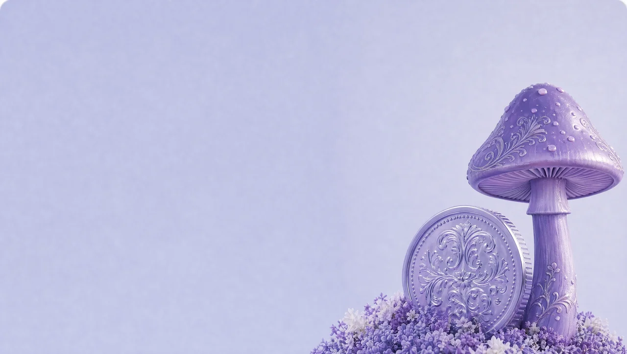 Aurela currency token in a lavender bloom world