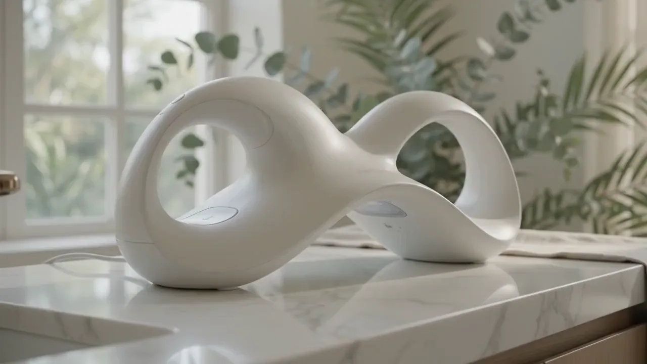 Abstract white light sculpture in an editorial studio